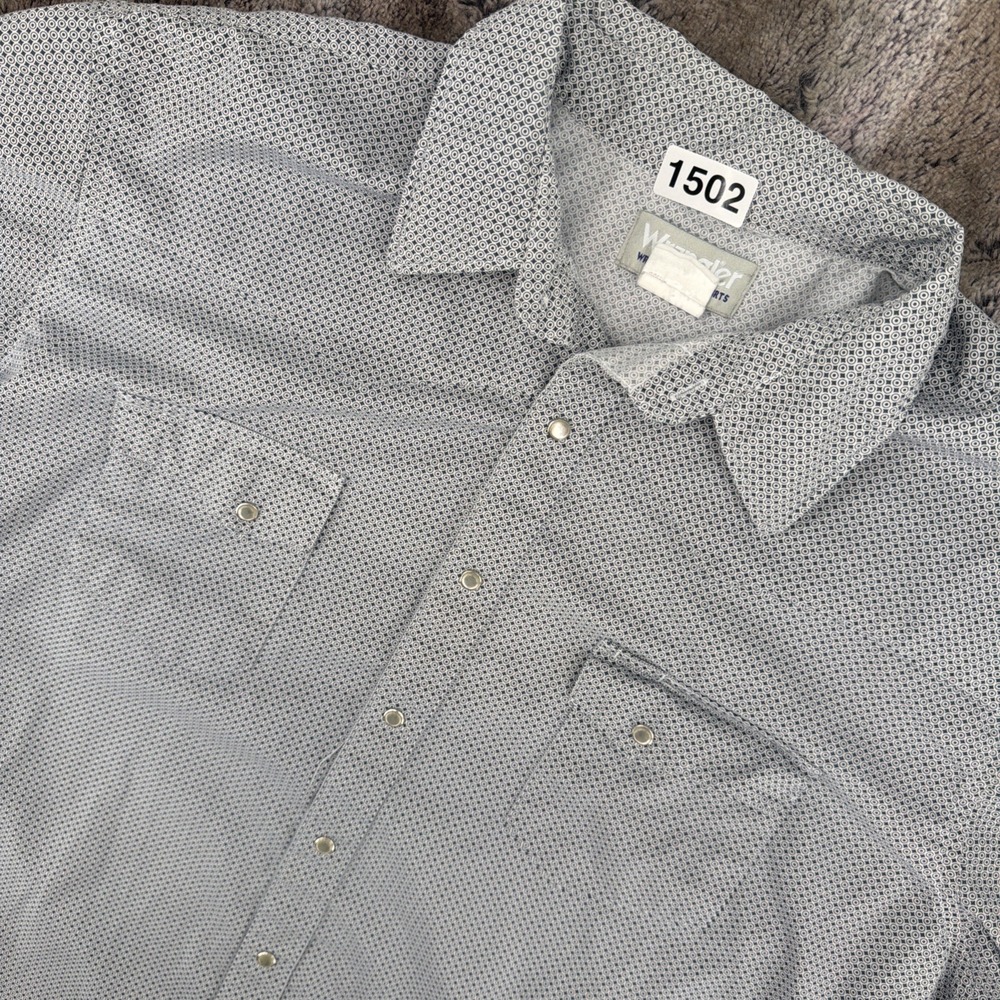 Wrangler Wrancher Pearl Snap Shirt Mens XLT Blue Patterned Western Rancher